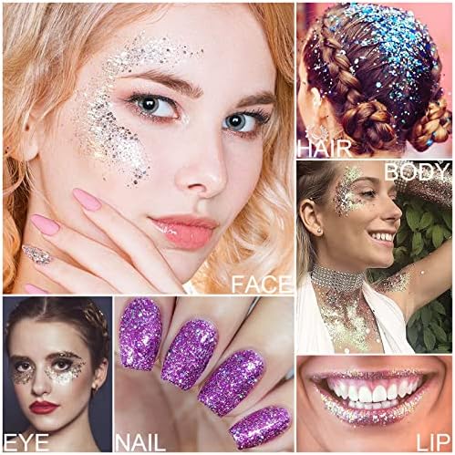 Conjunto de maquiagem de glitter corporal, 2pcs Sereia lantejas de face Gel composição para corpo, cabelo, rosto, prego, sombra, sombra de glitter líquido à prova d'água duradouro Gel total 10 cores disponíveis disponíveis