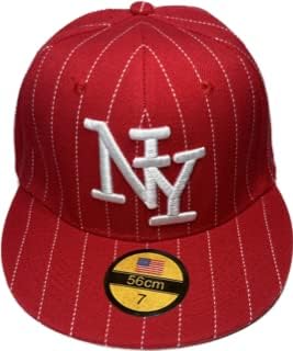 NY Pinstripe equipado Cap Hip Hop Baseball Cap Hat. Tamanho: médio de 7 vermelho, bege, marrom, branco, preto, azul e azul marinho