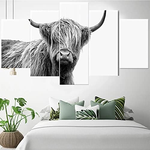 Impressões na tela 5 peças Arte da parede Poster de animais cinza Tela de vaca Moderna 5 peças Pintura de tela 5 Painel Canvas Fotos