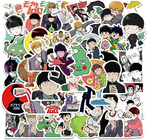 50pcs Mobu Saiko Hyaku Anime Adesivos para adolescentes, cool japão decalques à prova d'água do Japão para laptop garrafas de água skate bike bike helmet scrapbook