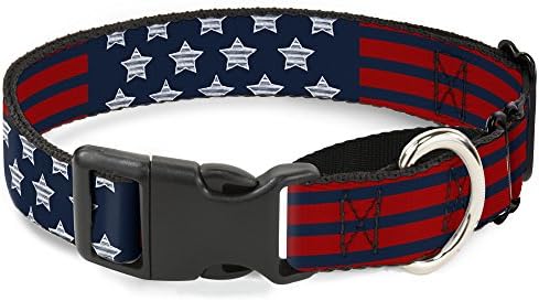Buckle-Down Stars & Stripes2 Martingale Dog Collar, azul/branco/vermelho, 1,5 Widefit 18-32 pescoço-grande
