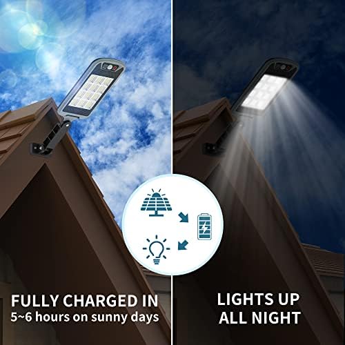 Luzes solares OkPro S-144XM ao ar livre, 5000lm de luz de inundação solar Dusk to Dawn, luzes externas movidas a energia solar com