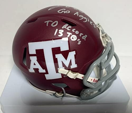Josh Reynolds assinou o Texas A&M Football Mini -Helmet 4 Go Aggies/TD Record PSA - Capacetes da faculdade autografados