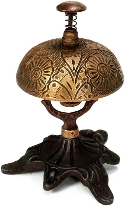 Brass Victorian Ornate Floral Pattern Gravado Mesa Call Call Bell