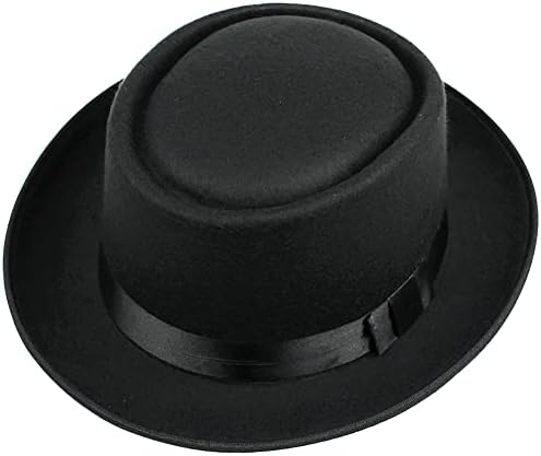 Chapéu-chapéu de feltro de carne de porco para homens e mulheres, chapéu de trilby de outono de lã, chapéu de chapéu de porco de porco triturável de outono liso, preto