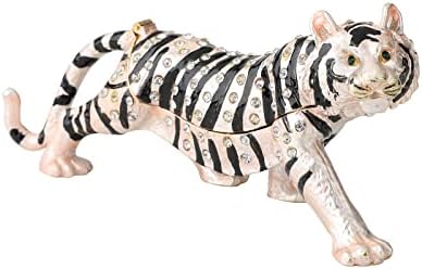 Qifu pintado à mão Silver Tiger Tiger Box de esmalte de bugigangas dobradas, presente exclusivo para a família