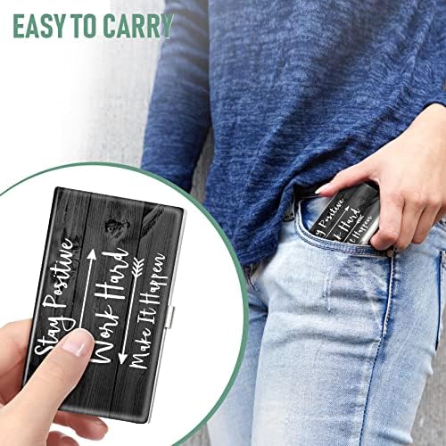 Swoooflia Business Cartter Case Carteira para homens Mulheres Metal Black Citação inspiradora Slim Pocket Pocket Square Card Casos