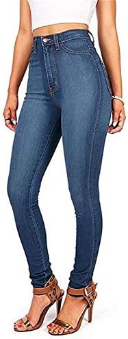 Andongnywell High Rise Butt Lift Skinny Jeans for Women Alta cintura Estrea calça jeans Leggings com bolsos com zíper