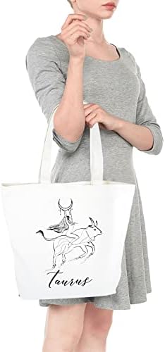 Presentes de Taurus do Zodíaco, sacola de tela para mulheres, para fazer compras, viagens, escola, com bolso interno, algodão, tecido de lona de algodão pesado de 16 onças, 16 ″ x15 ″ x4 ″