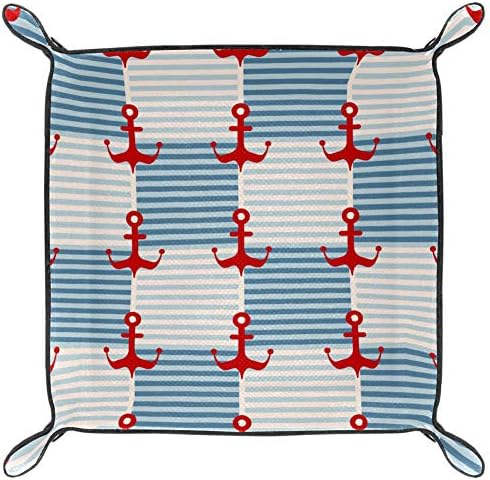 AISSO Bandeja Blue Blue Marine âncoras Caixas de organizador de jóias de jóias de impressão náutica para carteiras, relógios,