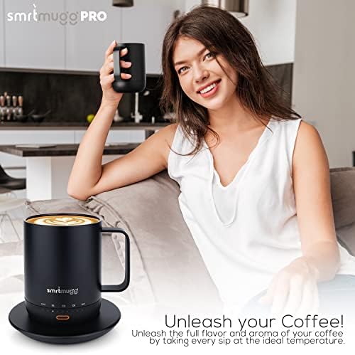 Smrtmugg Pro, caneca de café aquecida, 14 onças, controle inteligente de controle de temperatura, duração da bateria de 4 horas, temperatura de Fahrenheit, bateria durante todo