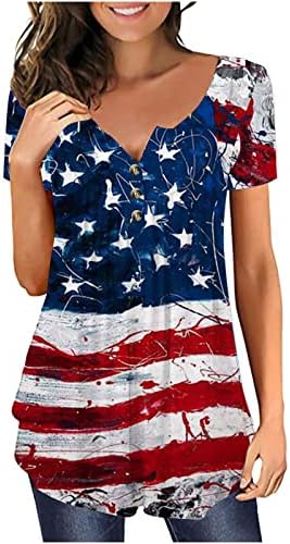 4 de julho Tops for Women 2023, trimestre Button Down Blouse Casual Holiday Henley Shirt USA Flag Tee