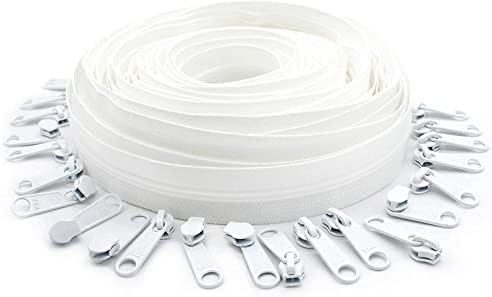 3 YKK Zipper White Bobil Chain - 25 controles deslizantes não bloqueadores - Escolha o seu comprimento - feito nos Estados Unidos