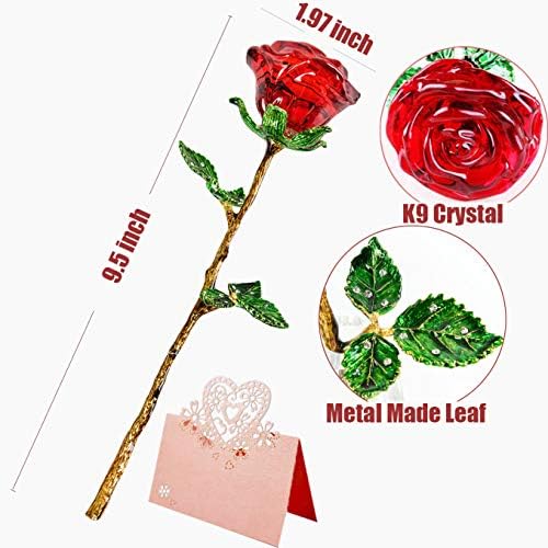 Presente de rosa vermelha para ela, K9 Crystal Rose com cartão de desejo, flor de vidro 3d rosa eterna flor, presente estatueta