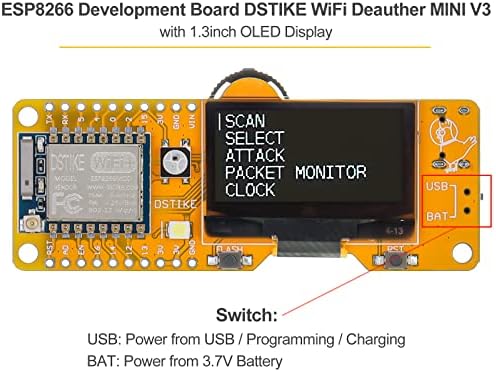 Makerfocus ESP8266 Conselho de Desenvolvimento Wifi Deauther Mini V3 com tela OLED de 1,3 polegada DS3231 RTC USB CONECTOR C com antena