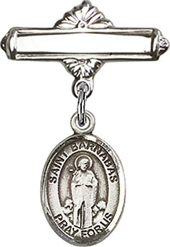 Rosgo para bebês de obsessão por jóias com o charme de St. Barnabas e um pino de crachá polido | Badge de bebê de prata