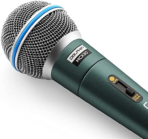 Dolphin MCX30 Microfone vocal dinâmico de mão, HQ Conexão direta Audio 1/4, Durável, Cristal Clea Sound, Cabo XLR de 14 pés destacável,