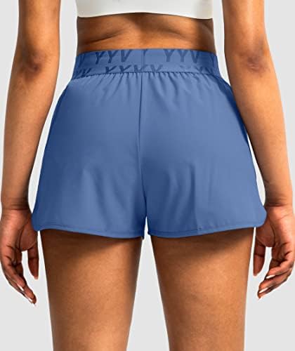 Yyv Women's Running Shorts com bolsos com zípers de ginástica esportiva de cintura elástica e elástica