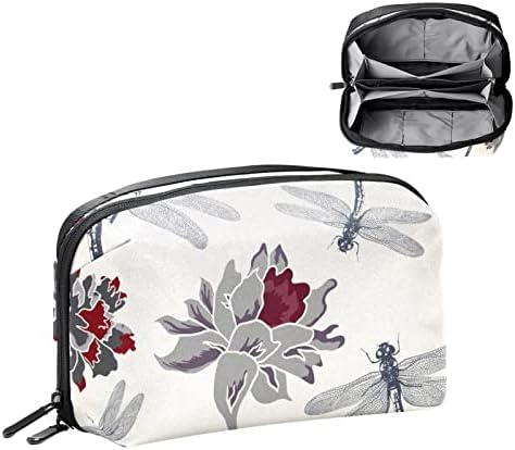 Bolsa de maquiagem Zipper Pouch Travel Organizador cosmético para mulheres e meninas ， Flores libélulas