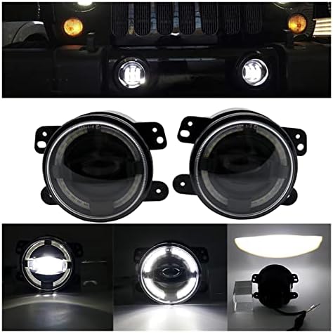 Luzes de nevoeiro LED de 4 polegadas com ângulo de halo DRL Drl Direcionando a lâmpada de estrada compatível com Jeep Wrangler JK TJ Compatível com Dodge Chrysler Front