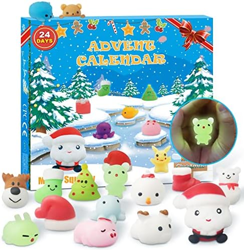 Calendário do advento de Manaror 2022 Contagem regressiva de Natal 24 dias Luminous Adorable Squishies não-tóxicos Estresse de alívio diferente Kawaii Toys for Girls meninos adultos adultos