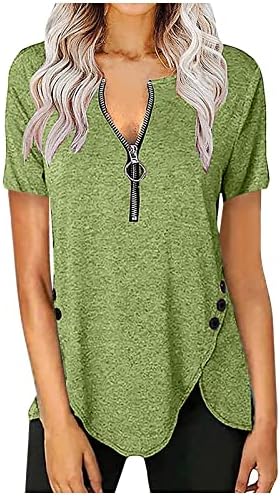 Nokmopo fofo blusa de manga longa para mulheres femininas colorido de cor sólida com zíper curto de manga curta blusa de camiseta top