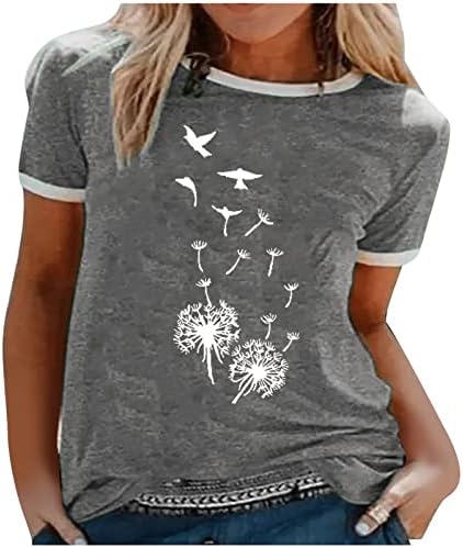 Camisetas gráficas vintage para mulheres, camiseta gráfica de leão camisa de férias de flores silvestres camisetas de manga
