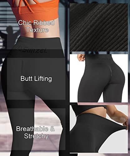 Leggings de treino com nervuras solares para mulheres de cintura alta de cintura alta Lifting de luta de eliminagem de ginástica de ginástica