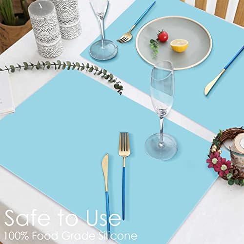 Tapetes de silicone extra grandes, tapete de mesa de silicone para artesanato Kids Dinner Placemat Desk de bancada Protetor à prova d'água tapetes, isolamento de calor tapete de cozinha azul claro, 23.6'Ix15.75 ''