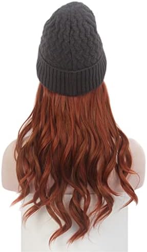 Shzbcdn knit chapéu de moda europeia e americana chapéu de cabelo um chapéu vermelho curto longo peruca um