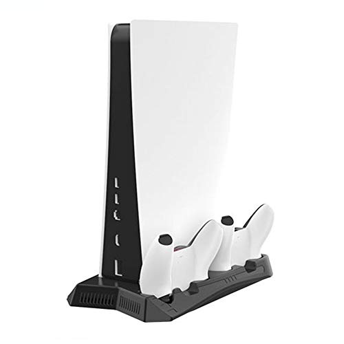 Stand vertical para PlayStation 5 com 2 ventilador de resfriamento, 2 estação de carregamento para PS5 Digital Edition/CD-ROM Edition Console com carregador de controlador 3 portas USB para Sony PS5 e DualSense