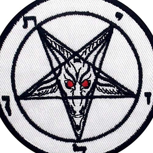Pentagramas de cabras cabeça Baphomet Death Death Satânica Patch de apliques bordados de apliques de apliques em costura no emblema
