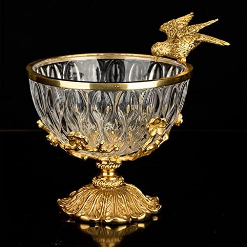 Candy Bowl retro Brass Decoração de pássaros Disisante de cristal Contêineres de doces de doce Jarros de doces com base esculpida em latão