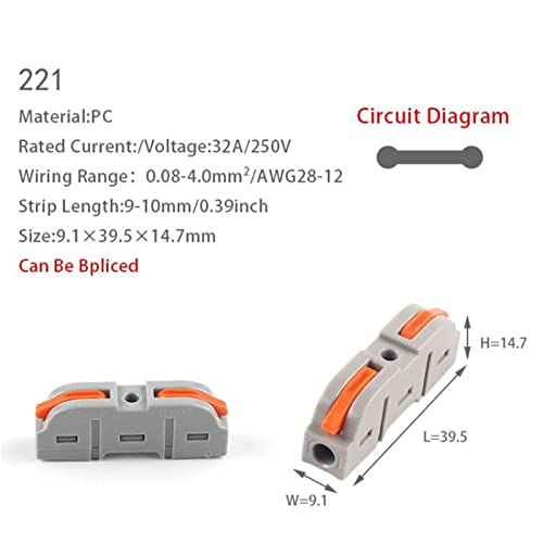 5pcs Connector de fio compacto universal Splitter Splitter Bloco de emenda elétrica de cabo elétrico para 28-12awg Pequenos