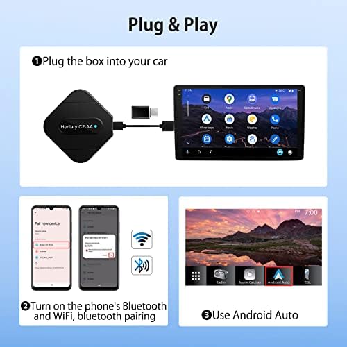 Adaptador sem fio Android Android Mortent, Wireless Android Auto Dongle para OEM Factory Wired Android Auto Cars, Plug