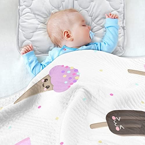 Cobertor de confetes de sorvete de cobertor para bebês, recebendo cobertor, cobertor leve e macio para berço, carrinho
