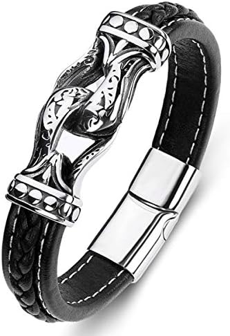 Pulseira de couro genuíno de aço inoxidável ljwvx para homens pulseiras de punho de punho de punho de pulseira fecho 8,0-8,5 polegadas