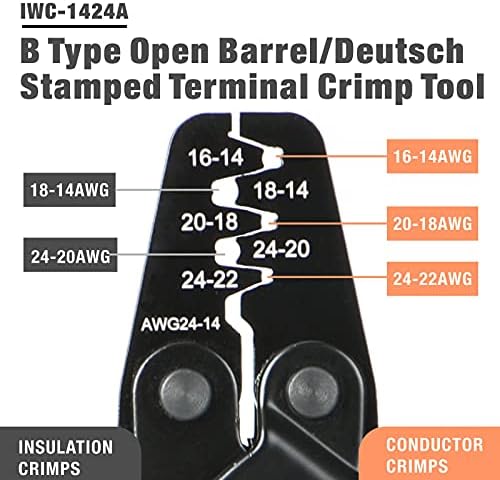 ICRIMP IWC-1424A Ferramentas de crimpagem para a série Deutsch DT Stamped & formoud Contact, Open Barrel Terminal Crimping Tool, AWG14 para AWG24 Wire Crimper