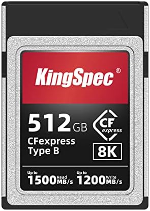 Kingspec 512GB CFEXPRESS Tipo B, cartões profissionais CF Express com gravação de vídeo em 4K/8K bruta, 1500MB/s