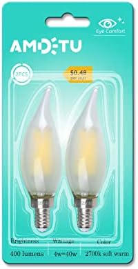 Lâmpada LED de amdtu e12, lâmpadas de lustre fosco 2700k mole quente branco, 40w tipo B lâmpadas de candelabra lâmpadas