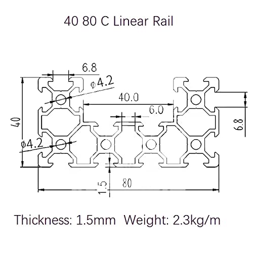 Mssoomm C Channel U Tipo 4080 Rail linear L: 38,58 polegadas / 980mm Perfil de extrusão de alumínio Europeu Padrão