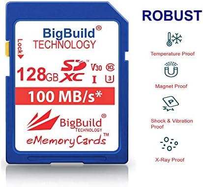 BigBuild Technology 128 GB Ultra Fast U3 SDXC 100MB/S CARTÃO DE MEMÓRIA COMPATÍVEL COM CANION EOS 90D, 250D, 850D, 200D, 800D, 77D, 80D