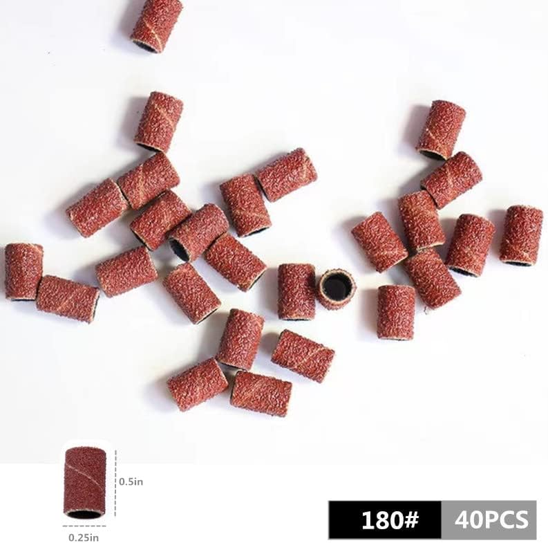 Fulinjoy 40 PCs Lixing Bands Nail Manicure #180 Arquivo de areia de areia conjunta para bits de broca de unhas, vem com um mandril