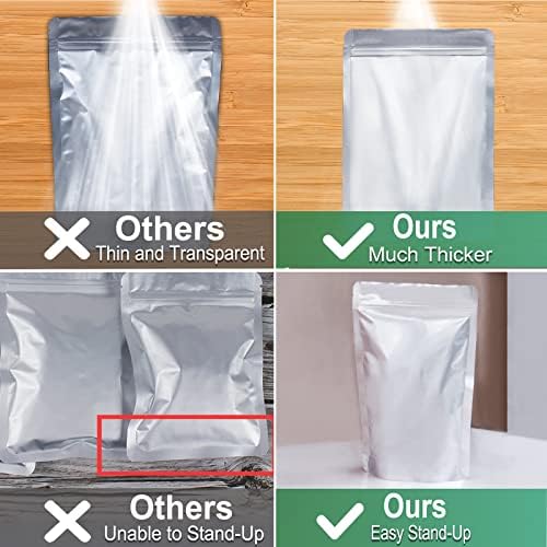 Pacote de 50 sacos mylar para armazenamento de alimentos com absorvedores de oxigênio, sacos de armazenamento Mylar de 1 galão 4,7 mil