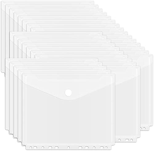 Eoout 30pcs Bolso do fichário, organizador do fichário, 11 orifícios envelope transparente de poli -poli com fechamento de gancho e loop, pastas de fichário de plástico para material de escola e escritório, tamanho da carta