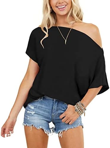 Leedya feminino fora dos ombros Tops de verão camisa de manga curta Bloups Fit Fit Tunics