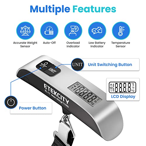 Escala de bagagem ETEKCITY, escalas de peso digital para acessórios de viagens Essentials Essentials, escala portátil