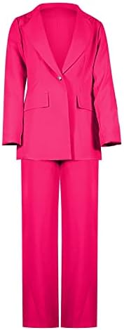 Macacão formal feminino 2 peças roupas de roupas definidas com botão de manga comprida calças de cintura alta para trabalho de negócios colorido
