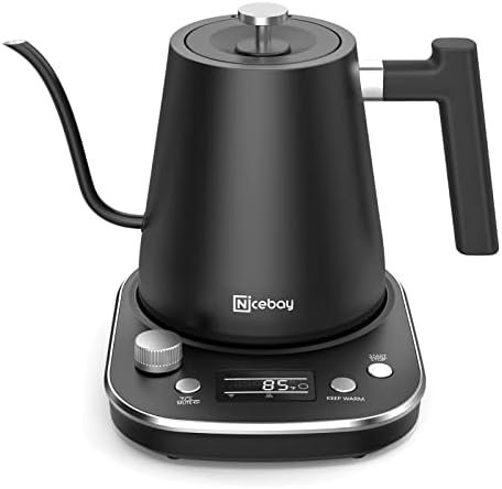 Kettle de pescoço de ganso elétrico de Nicebay, chaleira elétrica com base de aquecimento com botões e tela de LED, chaleira de chá elétrico em aço inoxidável puro, aquecimento rápido de 1200W, chaleira sobre café, 0,8L