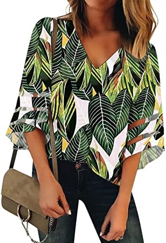 Camise de blusa de manga 3/4 de outono para o outono para feminino 2023 Roupas y2k v pescoço gráfico impressão floral malha
